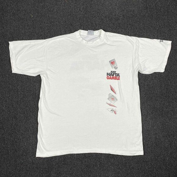 Vintage Just Hafta Gamble T Shirt Single Stitch Short Sleeve White Size 2XL XXL - Picture 3 of 6